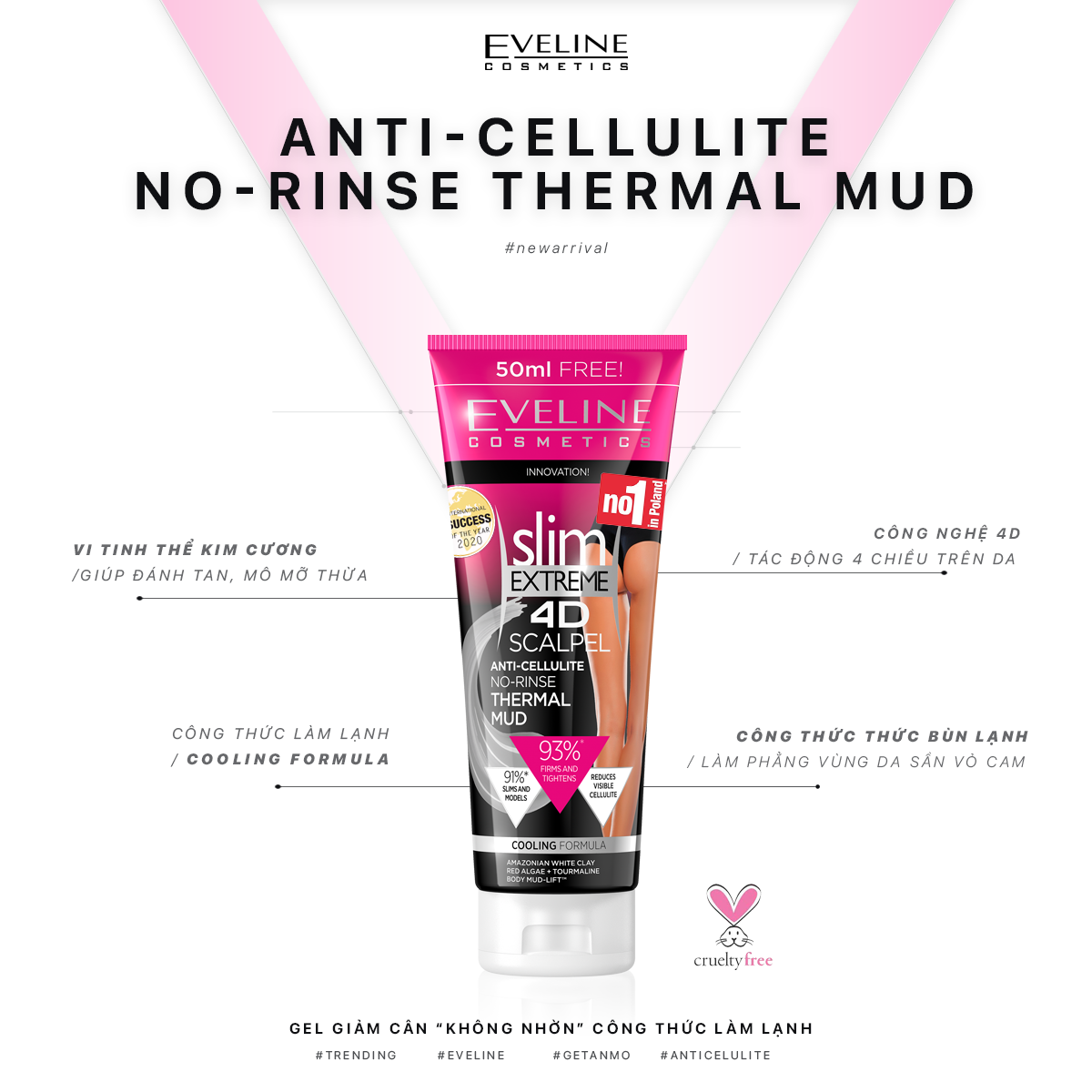 Gel Tan Mỡ Extreme 4D Eveline. Tuýp 250ml.