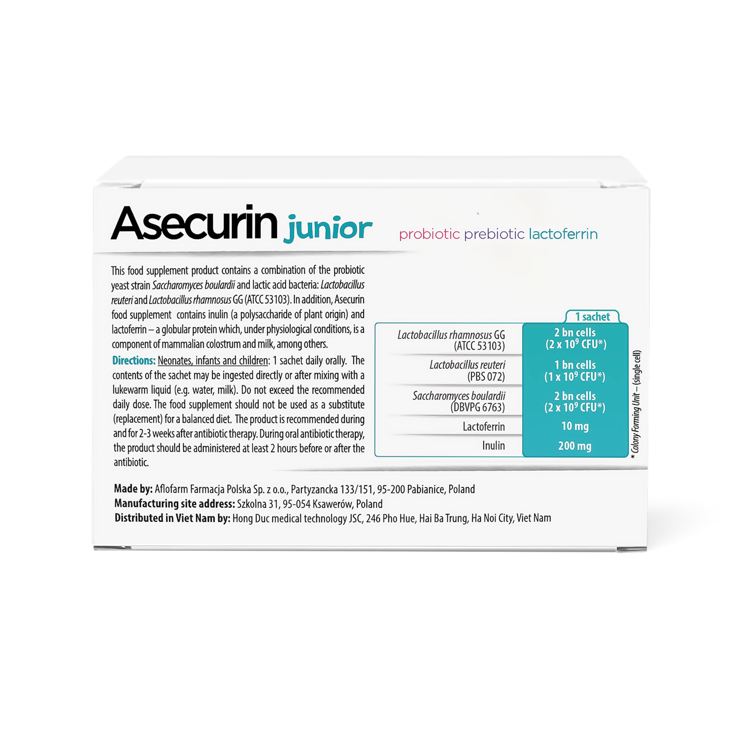 Men Vi Sinh Asecurin Junior Hộp 10 Gói X 2,6g.