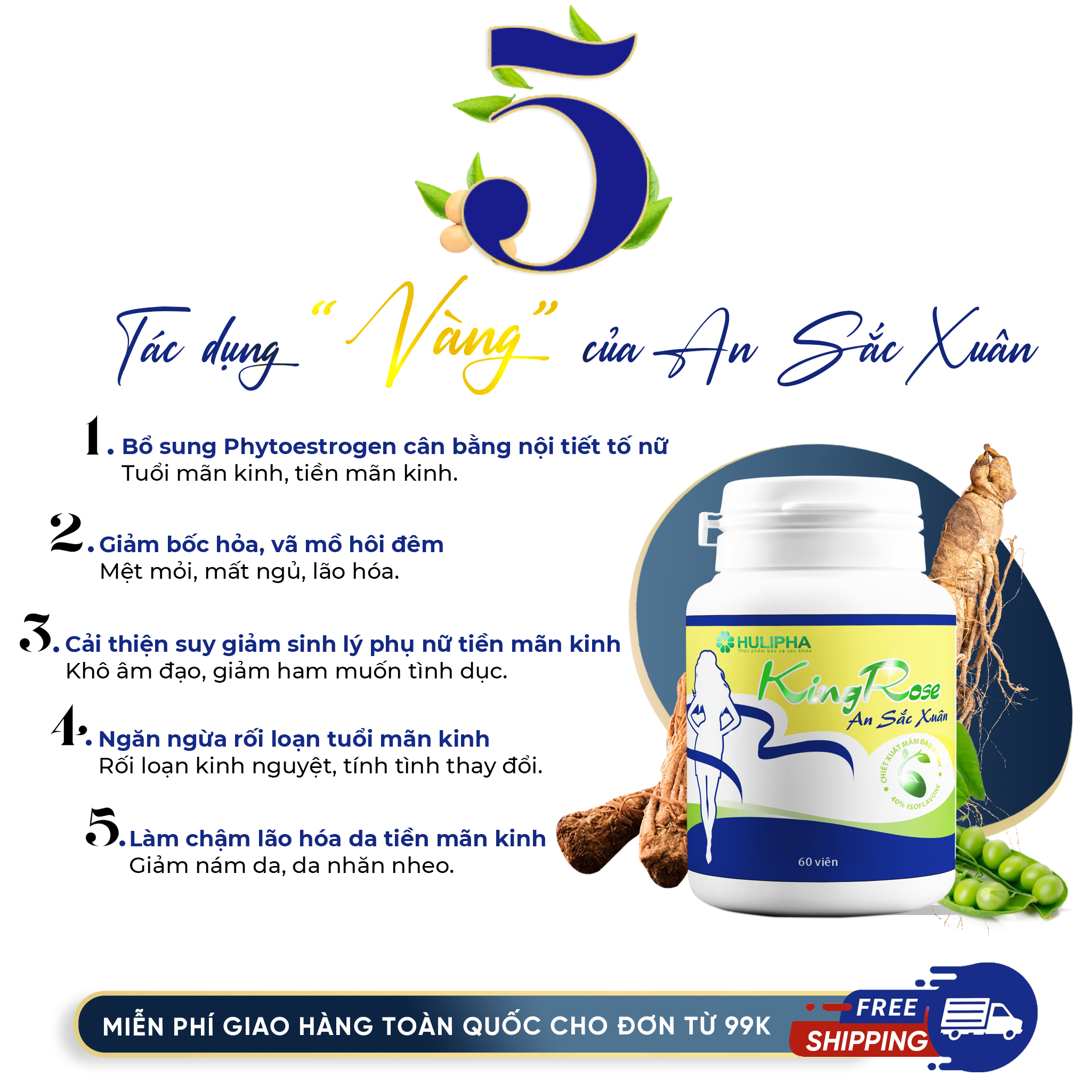 Kingrose An Sắc Xuân. Hộp 1 Lọ 60 Viên.