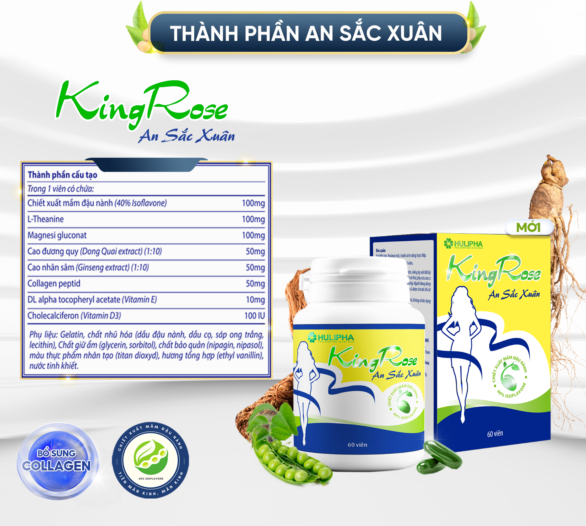Kingrose An Sắc Xuân. Hộp 1 Lọ 60 Viên.